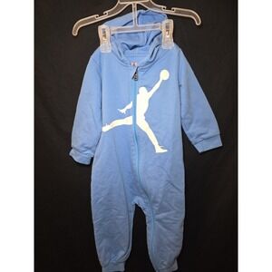 Nike Air Jordan Romper Full Zip Baby Boy Hooded Coverall‎ Blue White Sz 18M
